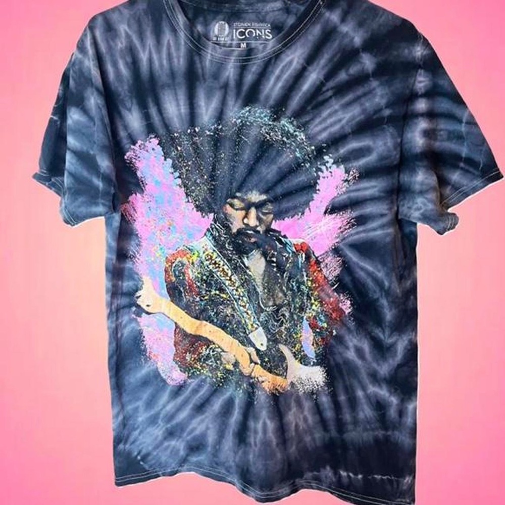 Awesome Grey Tye Dye  hippie trippy Jimi Hendrix guitar short sleeve shirt